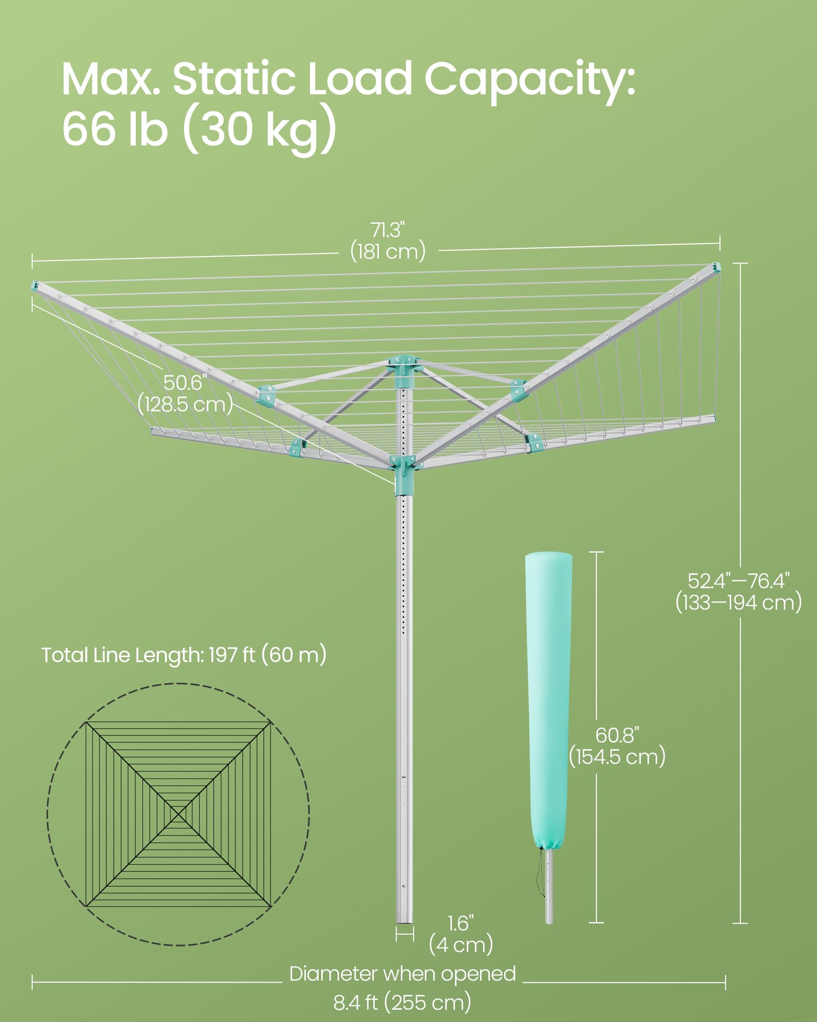 Foto 7 | Tendedero Para Exteriores Songmics Ullr302e01 Con Tendedero De 197 Pies - Venta Internacional.