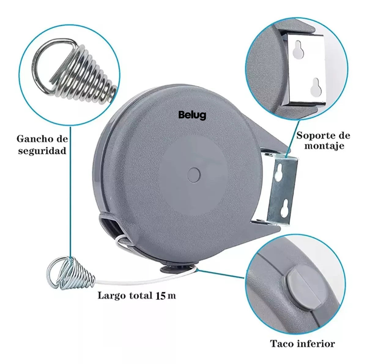 Foto 3 pulgar | 2 Tendederos Retráctil Plegable Para Interior Y Exterior Belug 30m Gris