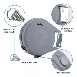 Foto 2 | 2 Tendederos Retráctil Plegable Para Interior Y Exterior Belug 30m Gris