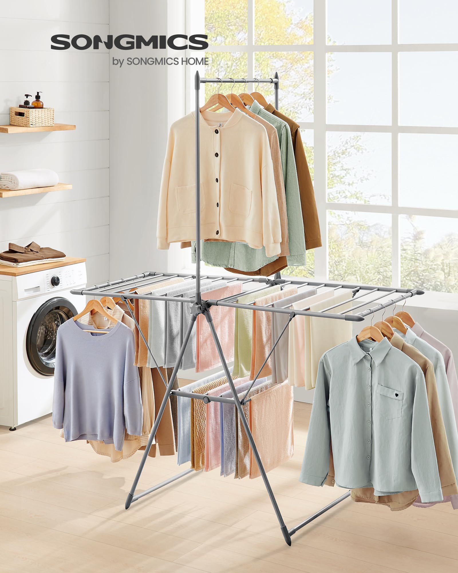 Foto 2 | Tendedero De Ropa Songmics Plegable De 2 Niveles Con 24 Rieles Gr - Venta Internacional.