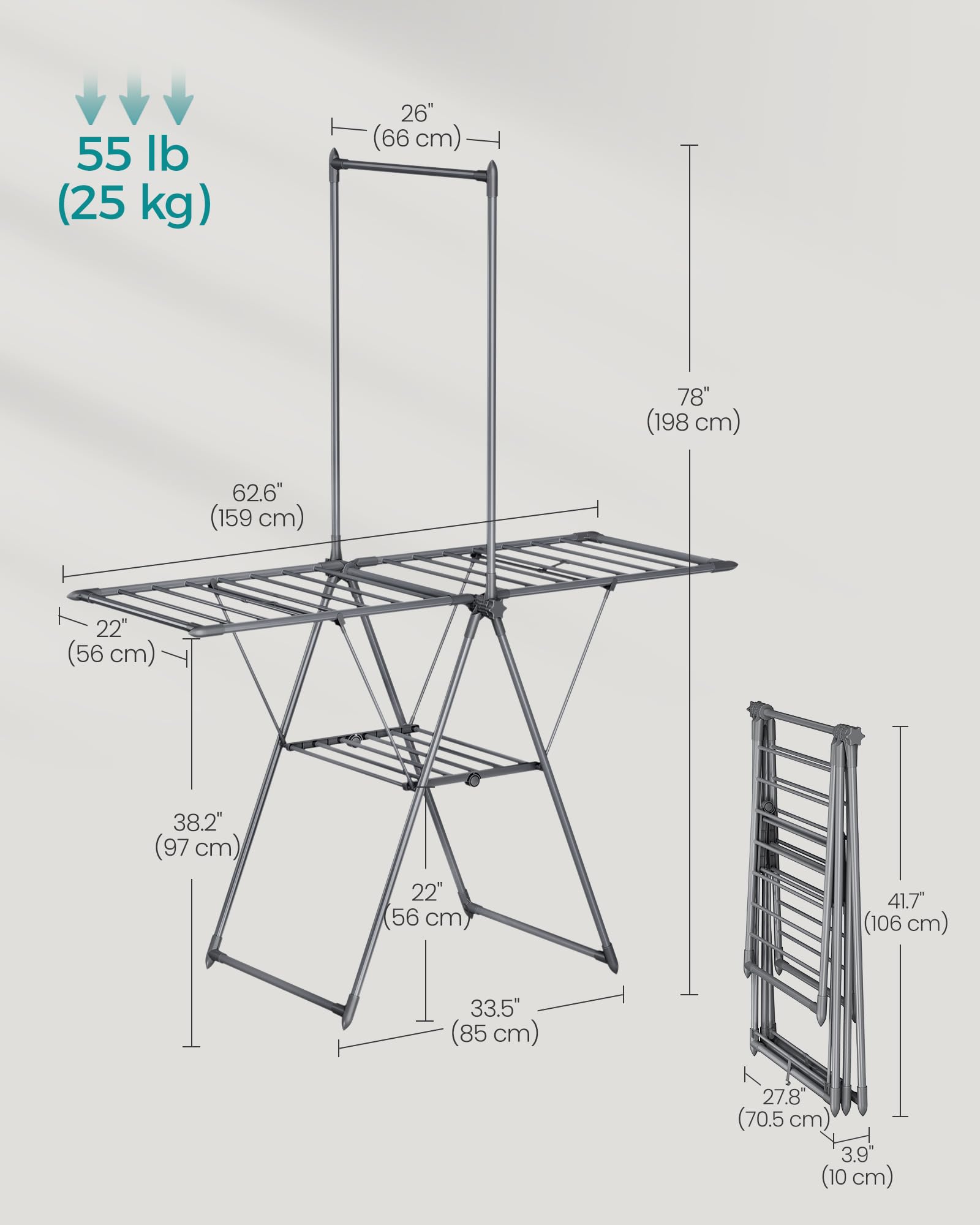 Foto 7 pulgar | Tendedero De Ropa Songmics Plegable De 2 Niveles Con 24 Rieles Gr - Venta Internacional.
