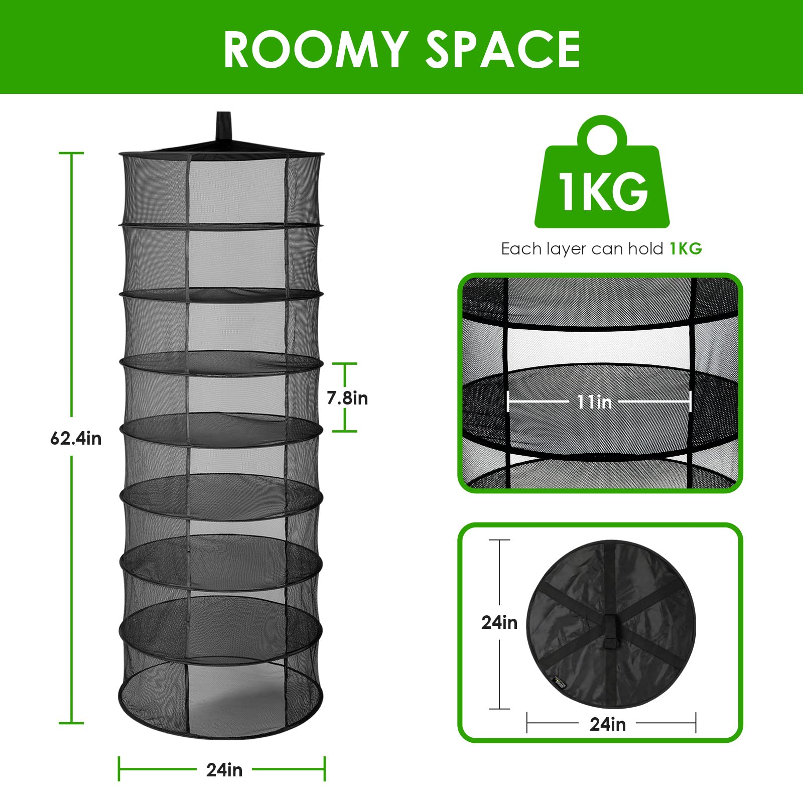 Foto 4 pulgar | Rejilla Para Secar Hierbas Ipower, 8 Capas, 62,4 Cm, Malla Negra, Para Colgar - Venta Internacional.