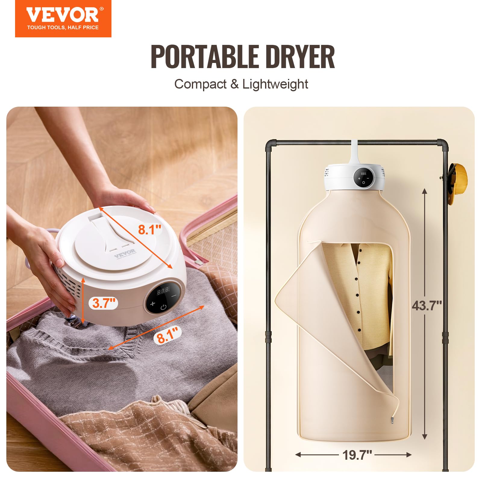 Foto 3 pulgar | Secadora De Ropa Vevor Portátil Con Bolsa De Secado De 600 W Y 7,5 Kg, Color Beige - Venta Internacional.