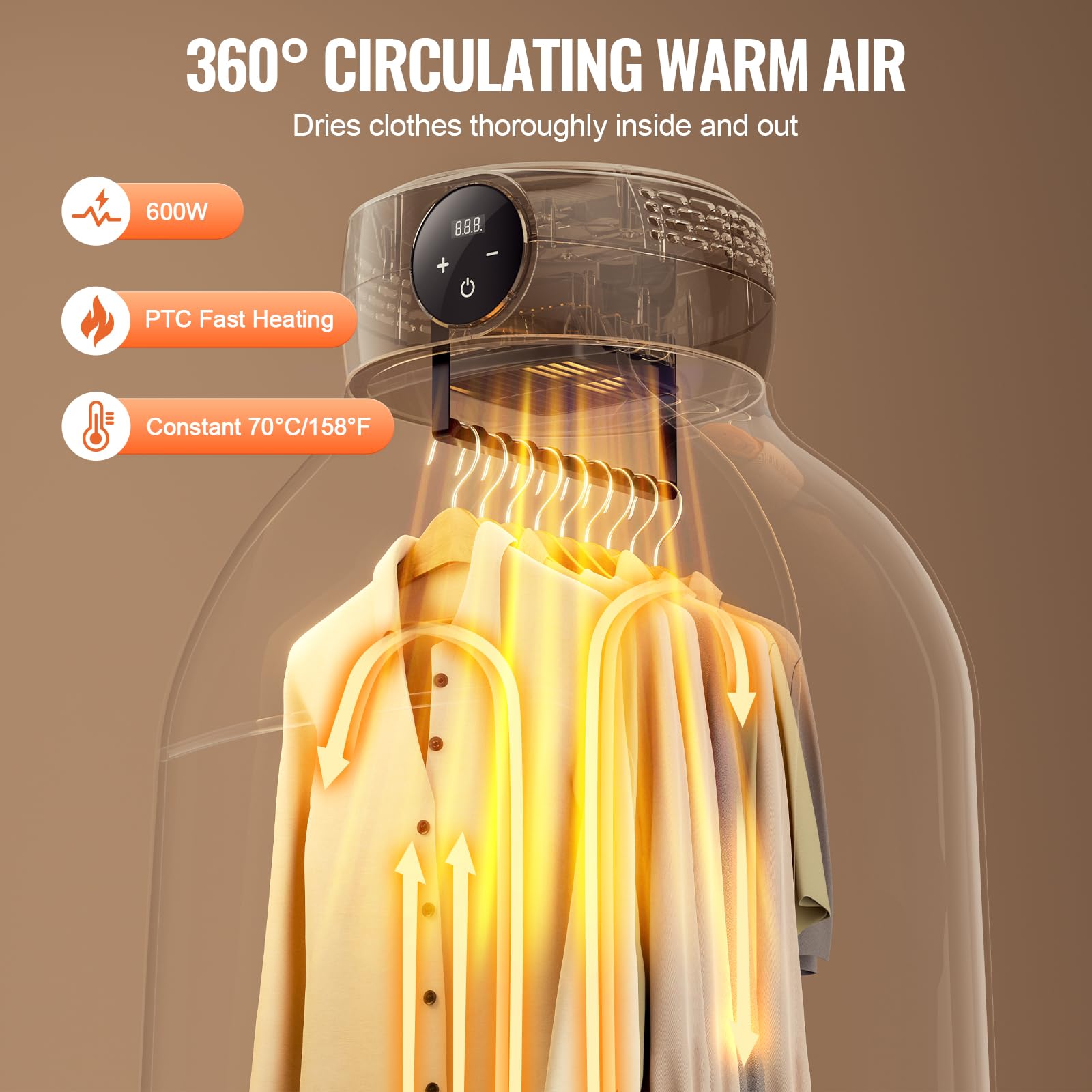 Foto 3 | Secadora De Ropa Vevor Portátil Con Bolsa De Secado De 600 W Y 7,5 Kg, Color Beige - Venta Internacional.