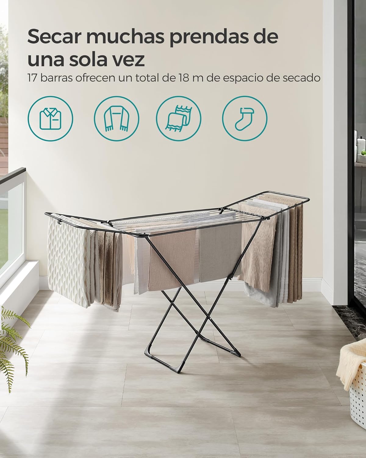 Foto 4 pulgar | Tendedero De Ropa Songmics De Metal Plegable Con Alas, Negro