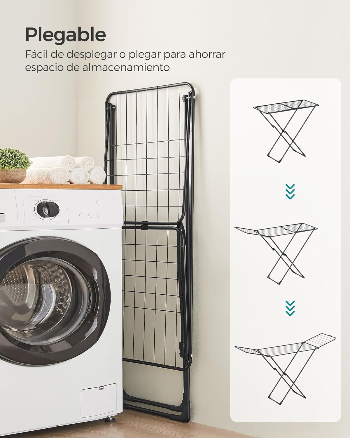 Foto 5 pulgar | Tendedero De Ropa Songmics De Metal Plegable Con Alas, Negro