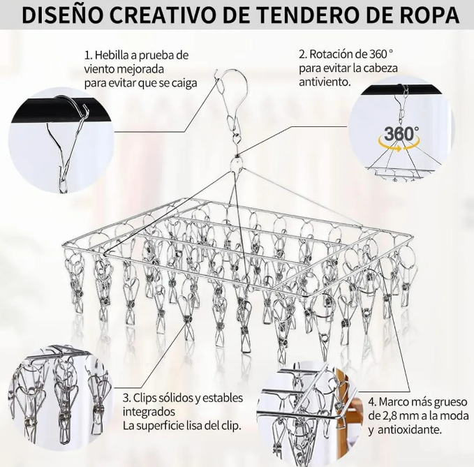 Foto 4 pulgar | Tendedero De Acero Inoxidable Xtellar Con 50 Pinzas - Ideal Para Ropa Y Ahorro De Espacio