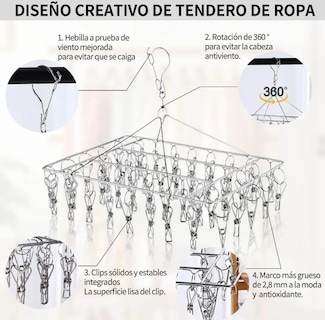 Foto 3 | Tendedero De Acero Inoxidable Xtellar Con 50 Pinzas - Ideal Para Ropa Y Ahorro De Espacio