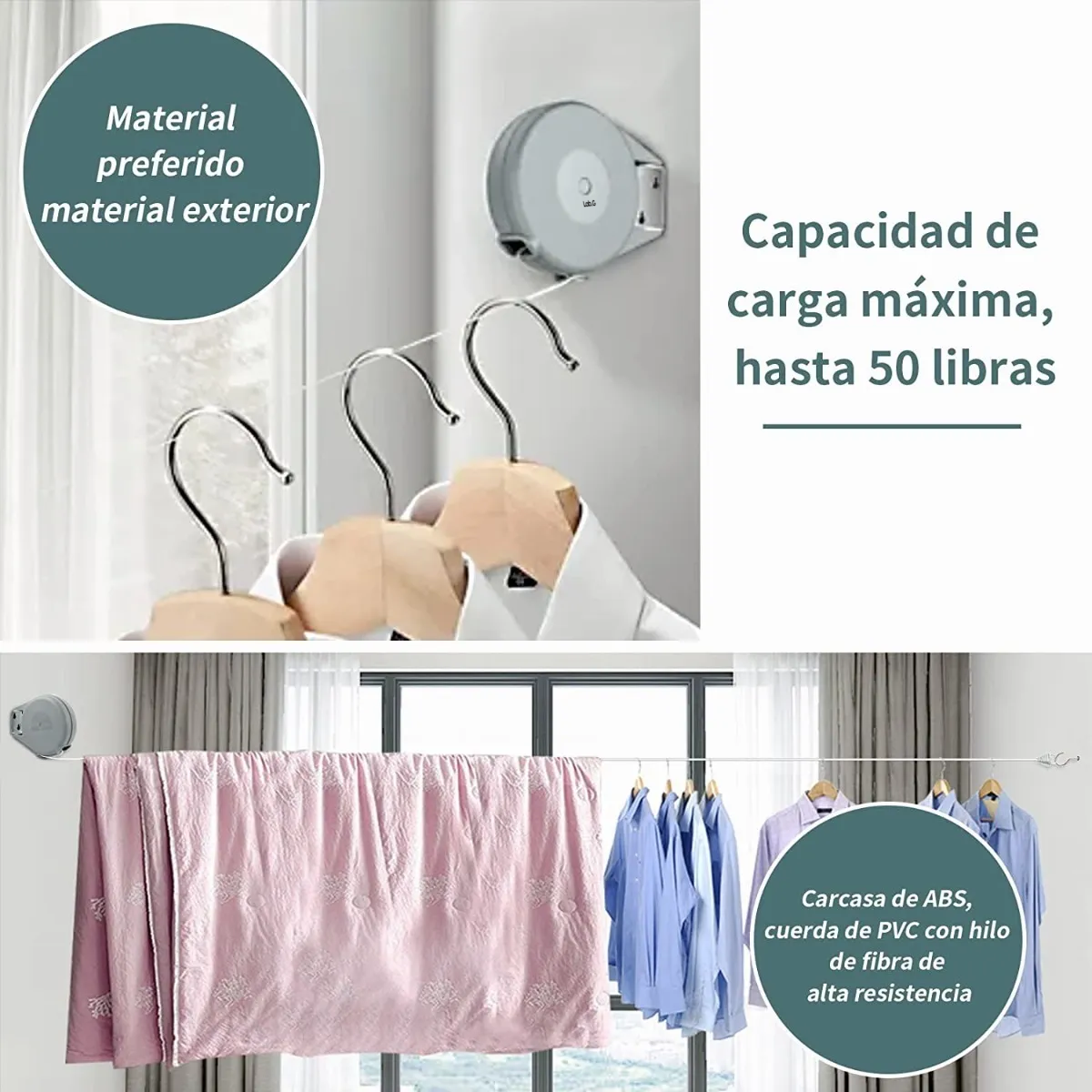 Foto 4 | Tendedero De Ropa Retráctil Carrete Exterior O Interior Lab.g Gris