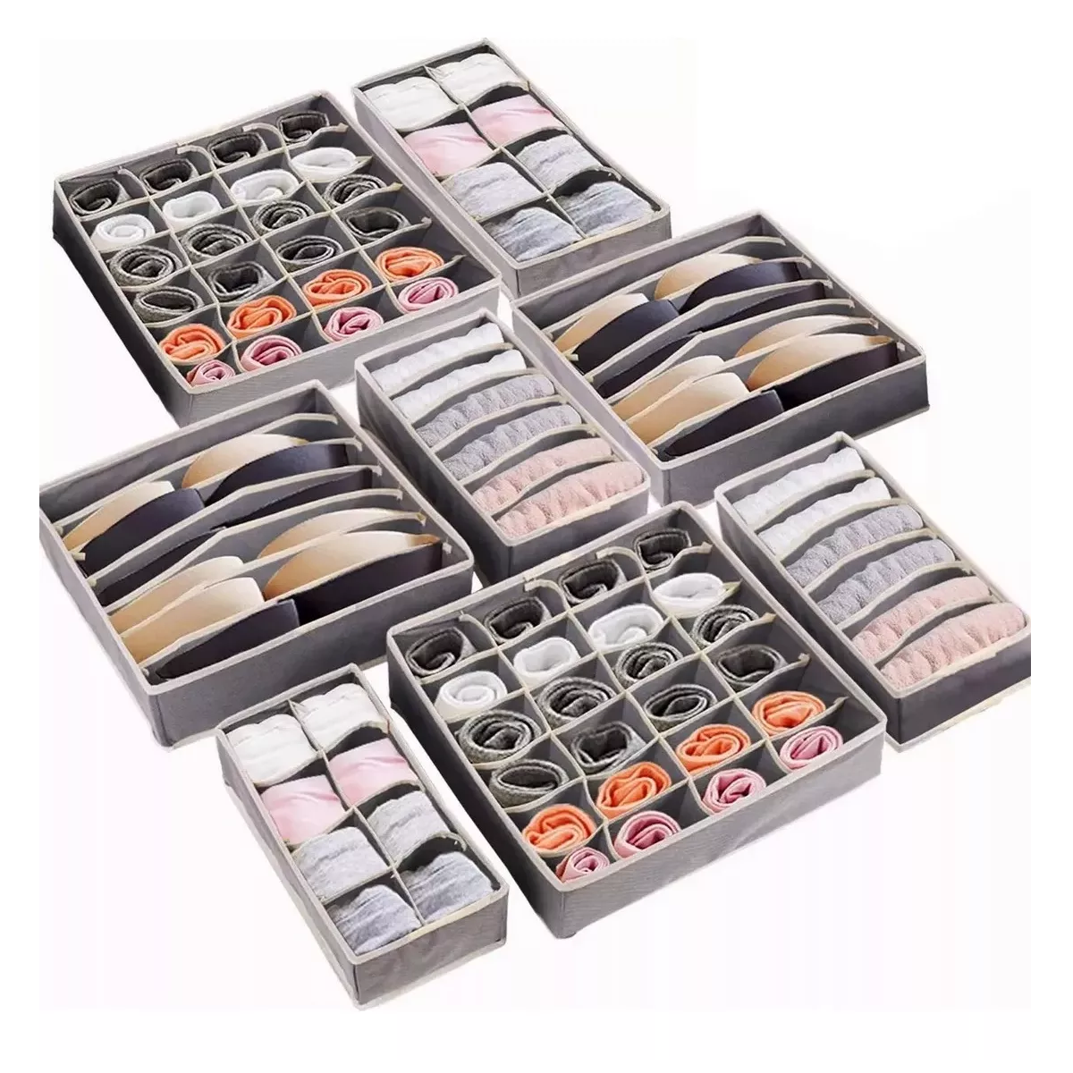Organizador de Ropa Interior Plegable para Cajones Eo Safe Imports ESI-18171 Gris 8 Piezas