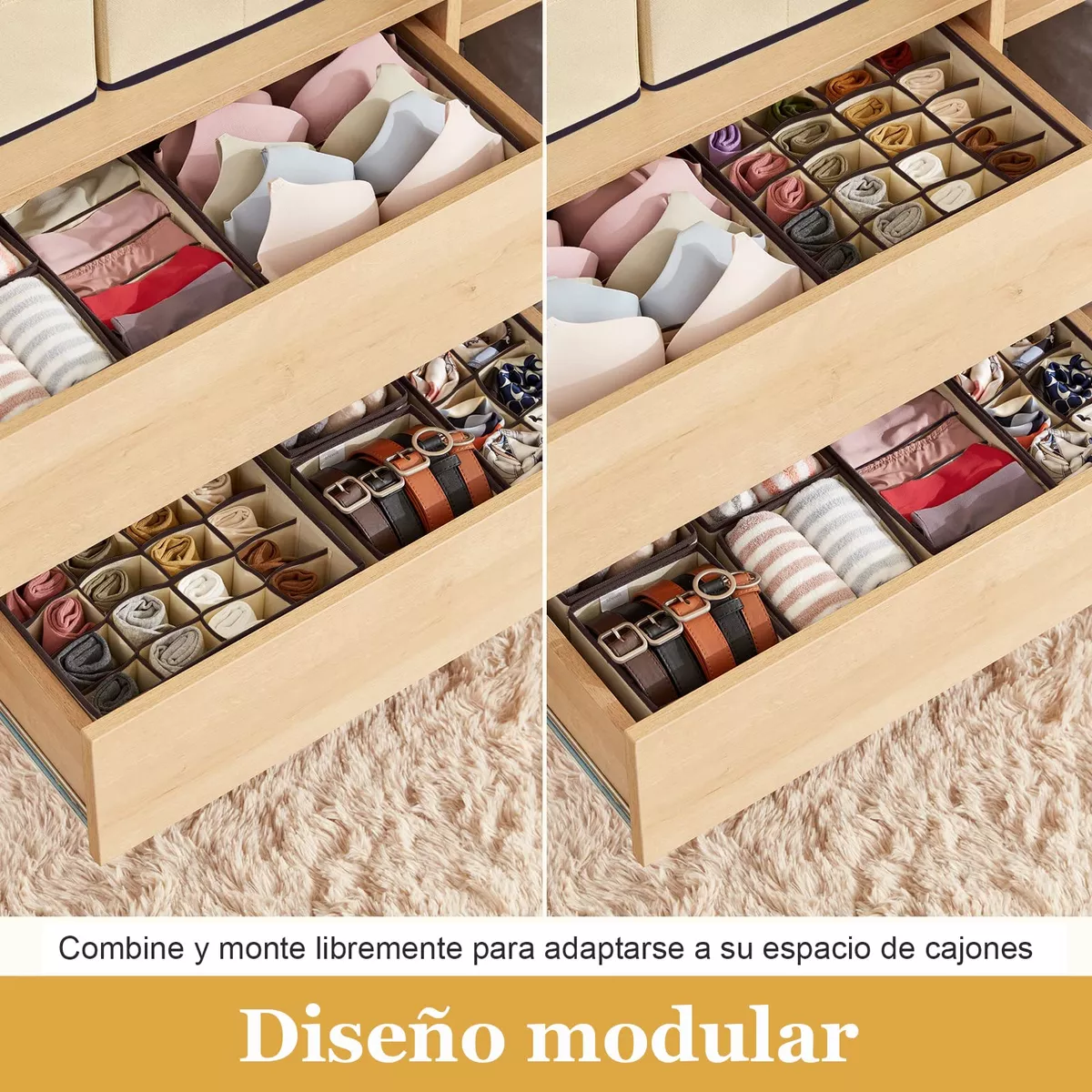 Foto 3 pulgar | 8pzs Organizador De Ropa Interior Plegable Para Cajone Cajas Eo Safe Imports Esi-18174-1 Beige