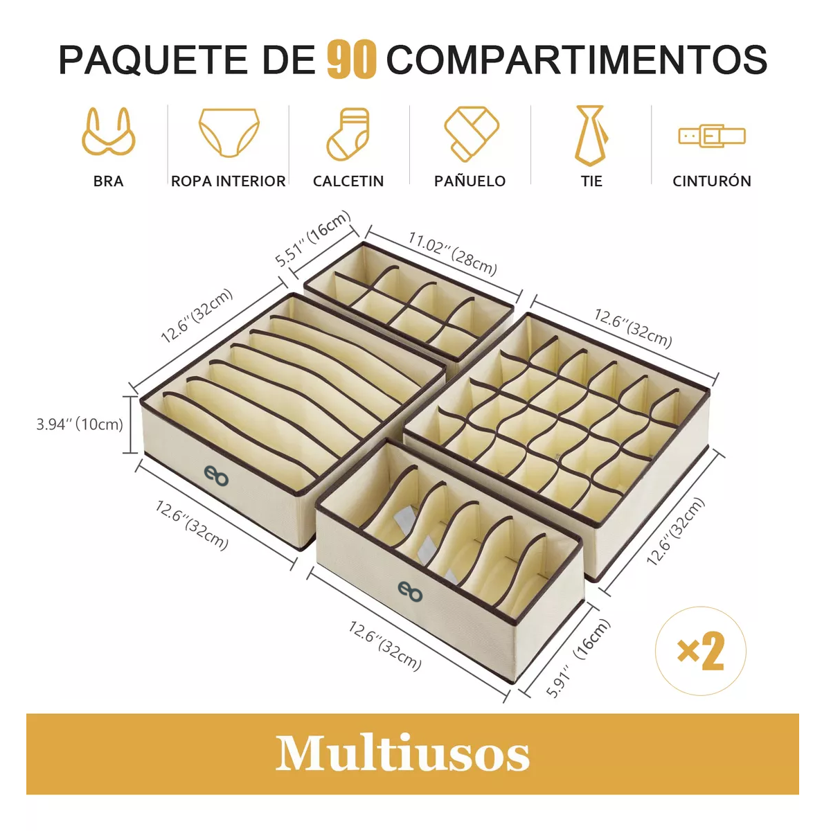 Foto 4 pulgar | 8pzs Organizador De Ropa Interior Plegable Para Cajone Cajas Eo Safe Imports Esi-18174-1 Beige