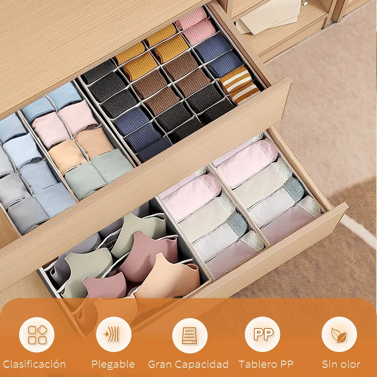 Foto 4 pulgar | Language 8 Organizador De Ropa Interior Plegable Para Cajones Cajas Eo Safe Imports Esi-18171-1 Gris