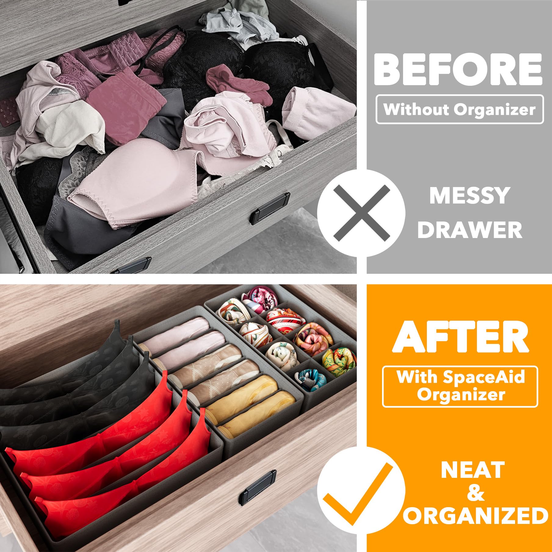 Foto 3 pulgar | Organizador De Cajones Spaceaid, Paquete De 4, Tocador Para Ropa Interior, Gris - Venta Internacional.