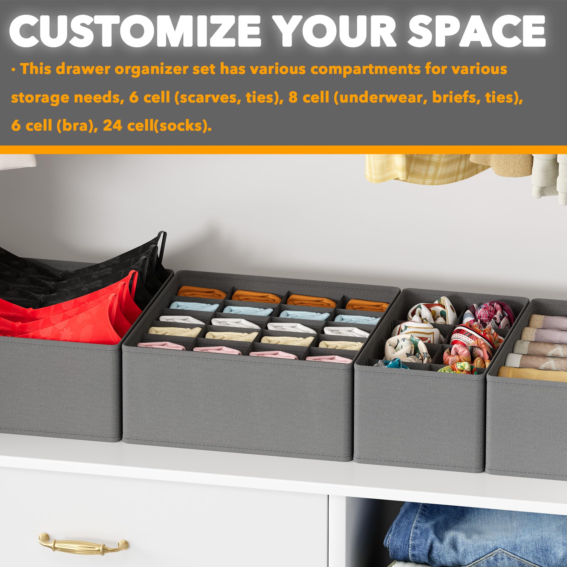 Foto 7 pulgar | Organizador De Cajones Spaceaid, Paquete De 4, Tocador Para Ropa Interior, Gris - Venta Internacional.