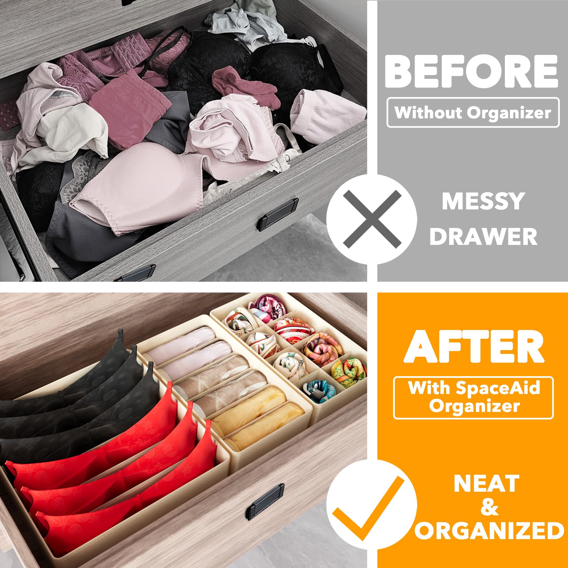 Foto 2 | Organizador De Cajones Spaceaid, Ropa Interior, Paquete De 4 Unidades, Color Beige - Venta Internacional.