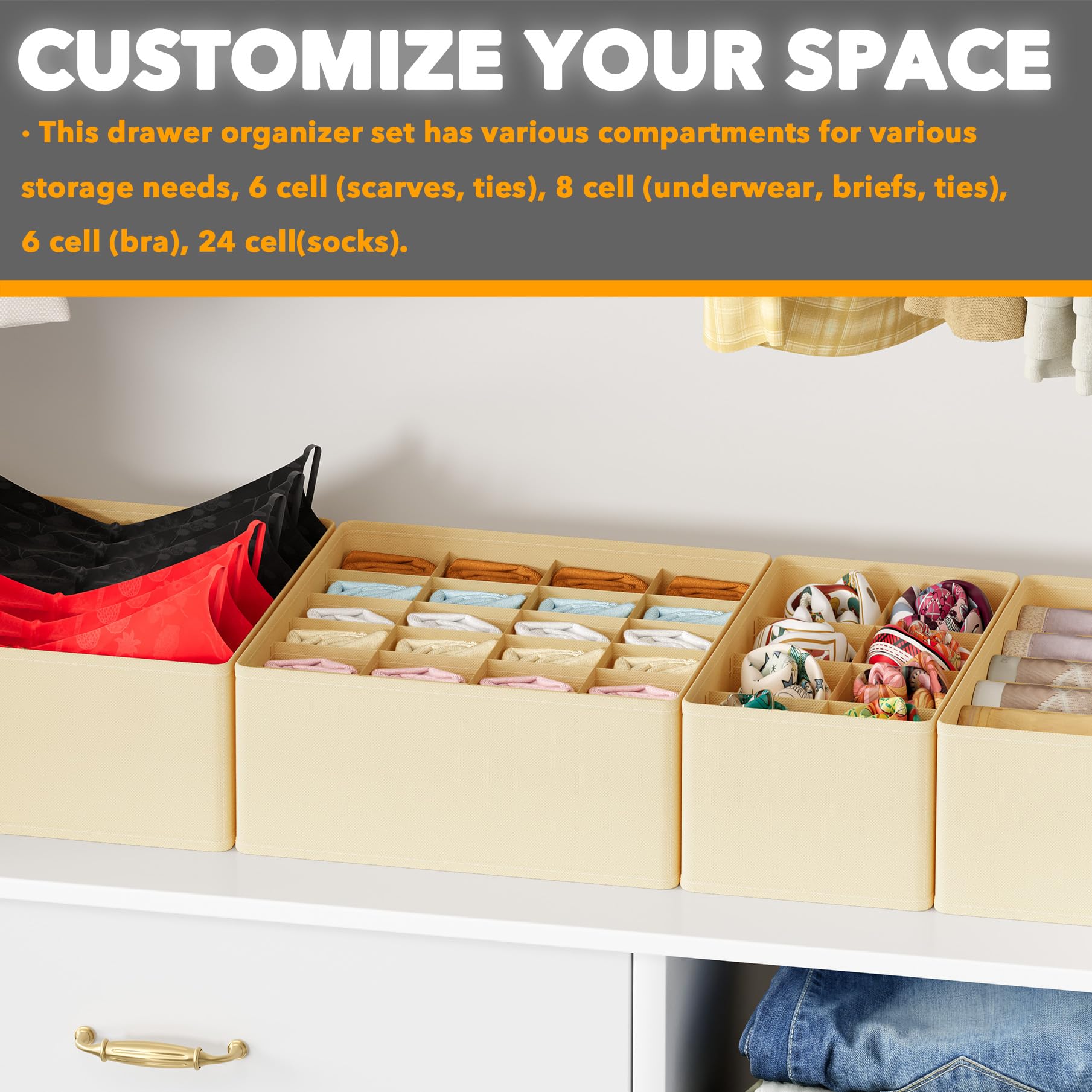 Foto 7 pulgar | Organizador De Cajones Spaceaid, Ropa Interior, Paquete De 4 Unidades, Color Beige - Venta Internacional.