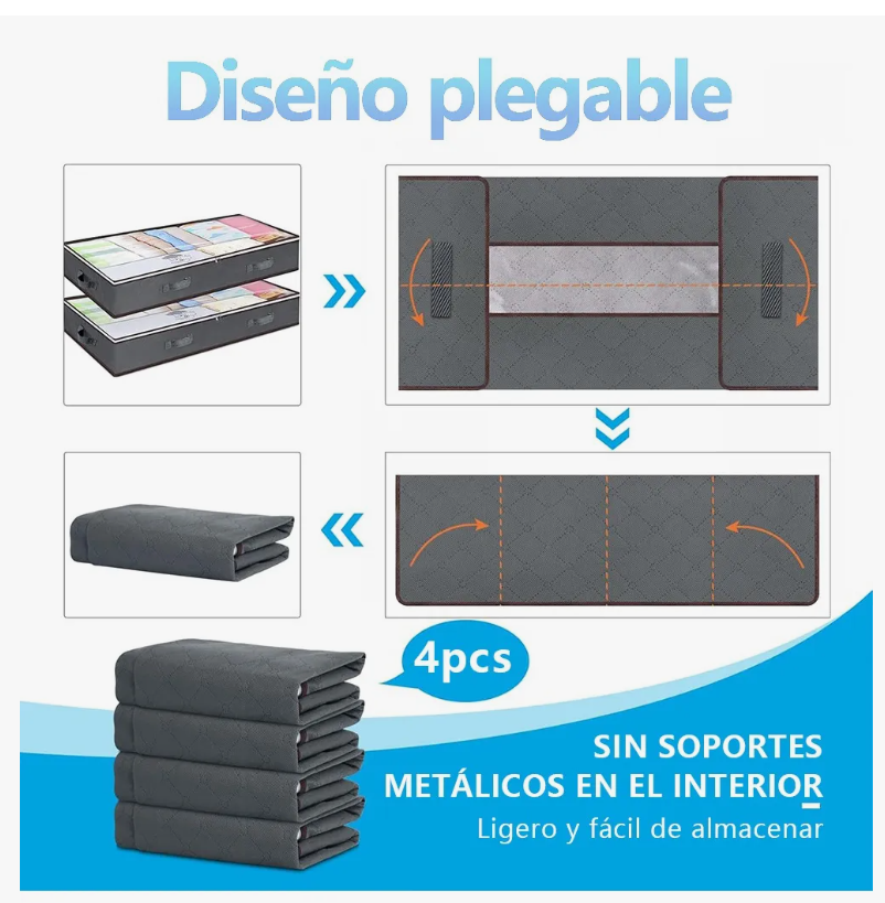 Foto 5 pulgar | 4cajas Organizador Plegable Almacenamiento Bajo La Cama Ropa