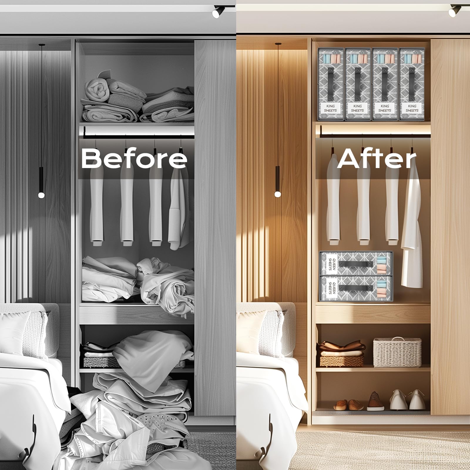 Foto 7 | Organizador De Sábanas Yecaye, Paquete De 6, Para Cama Tamaño Queen Y King, Color Gris - Venta Internacional.