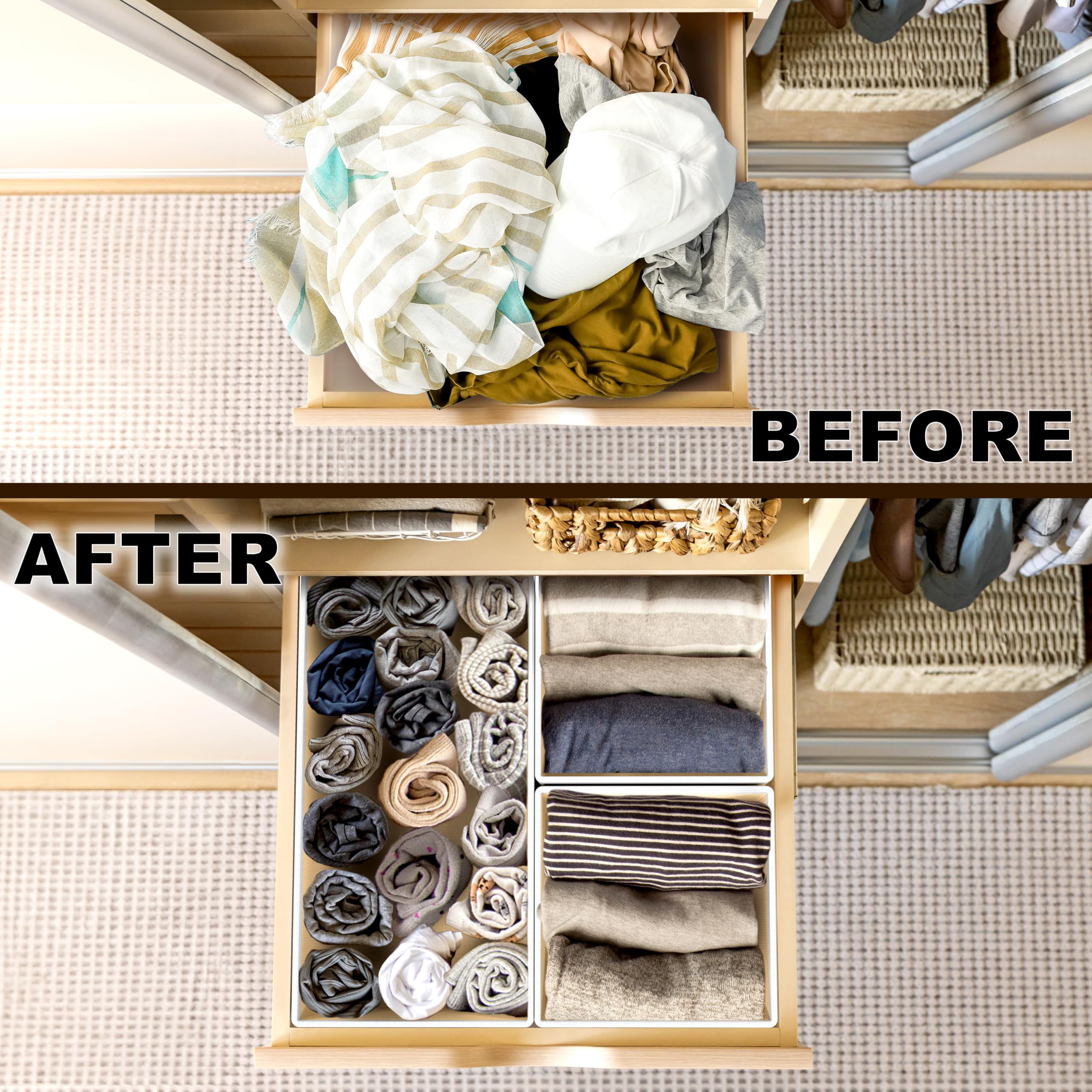 Foto 4 pulgar | Set Organizador De Cajones Simple Houseware  Plegable  12 Unidades  Color Beige - Venta Internacional.
