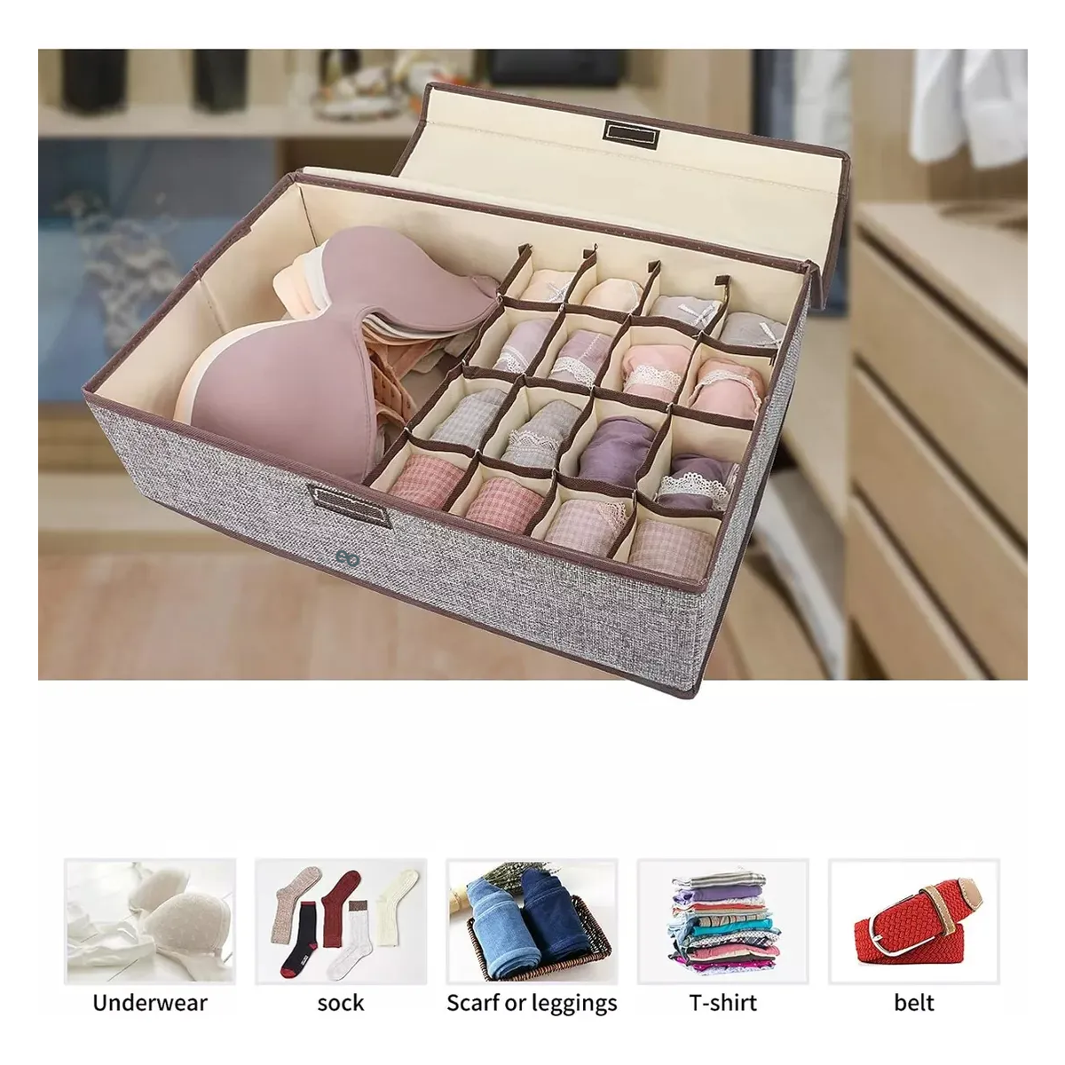 Foto 4 pulgar | Plegable Organizadores Ropa Interior Cajas Almacenamiento2pc  Eo Safe Importsesi-20500 Gris