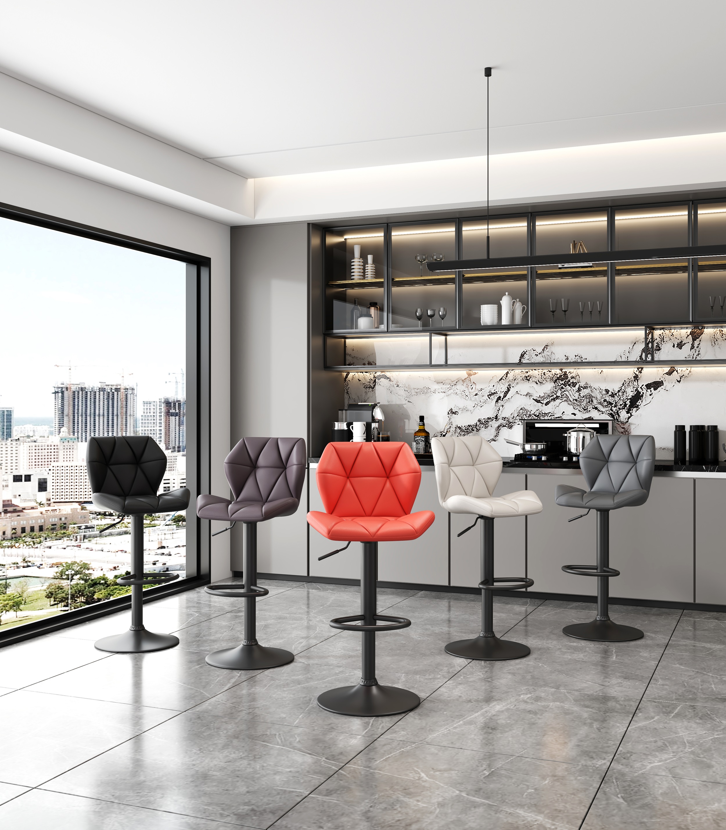 Foto 5 | Banco EKE Life Home 2040 Negro Giratorio Moderno con Respaldo para Cocina o barra