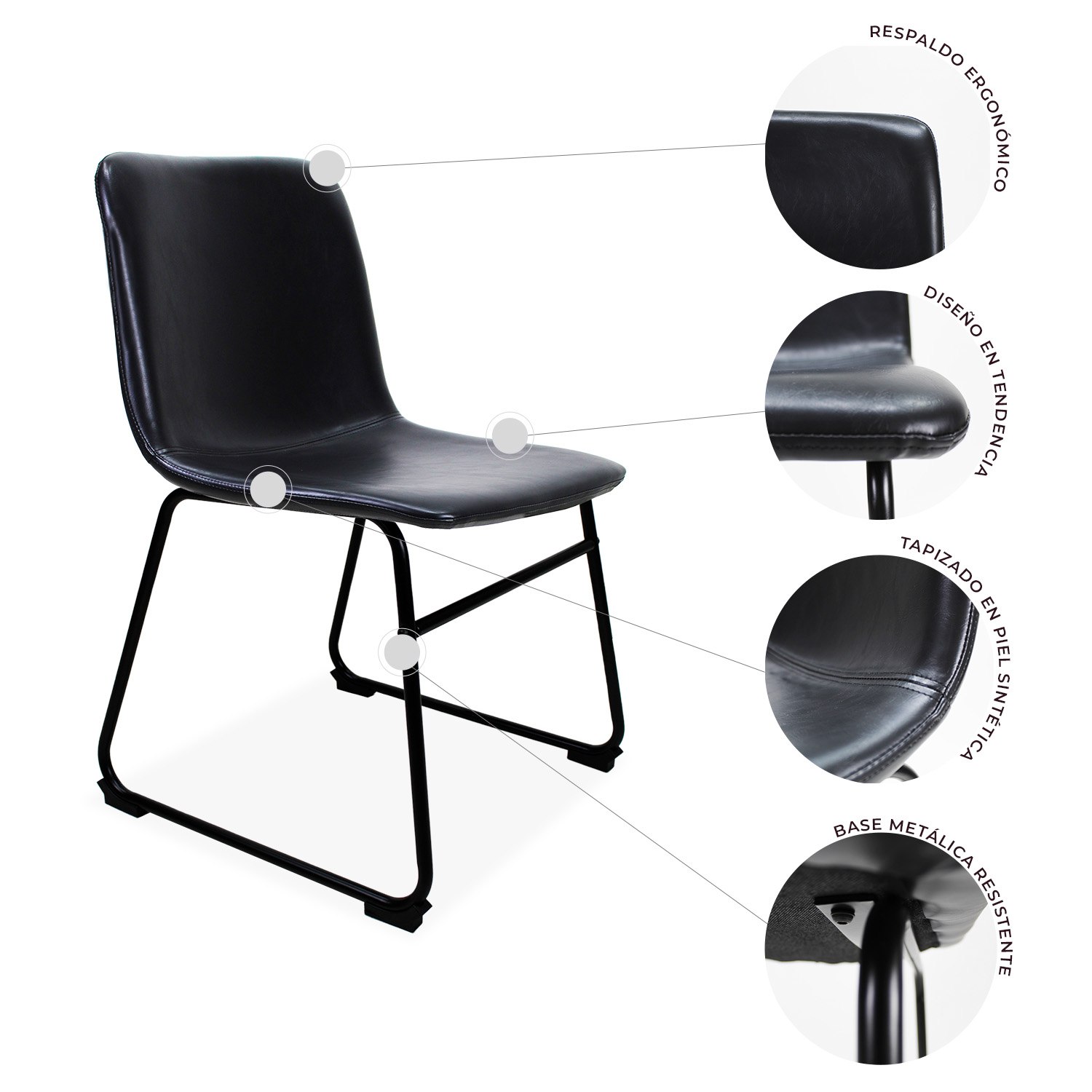 Foto 8 pulgar | Set de 2 Sillas De Comedor Phoenix Mundoin Tapizado Pu Acero color Negro
