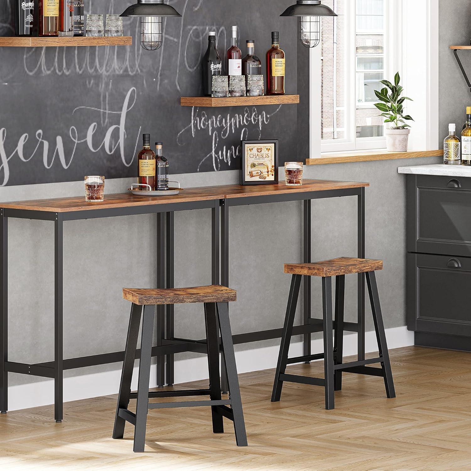 Foto 5 | Set De Sillas De Bar Vasagle Rustic Marrón Y Negro (2 Unidades)