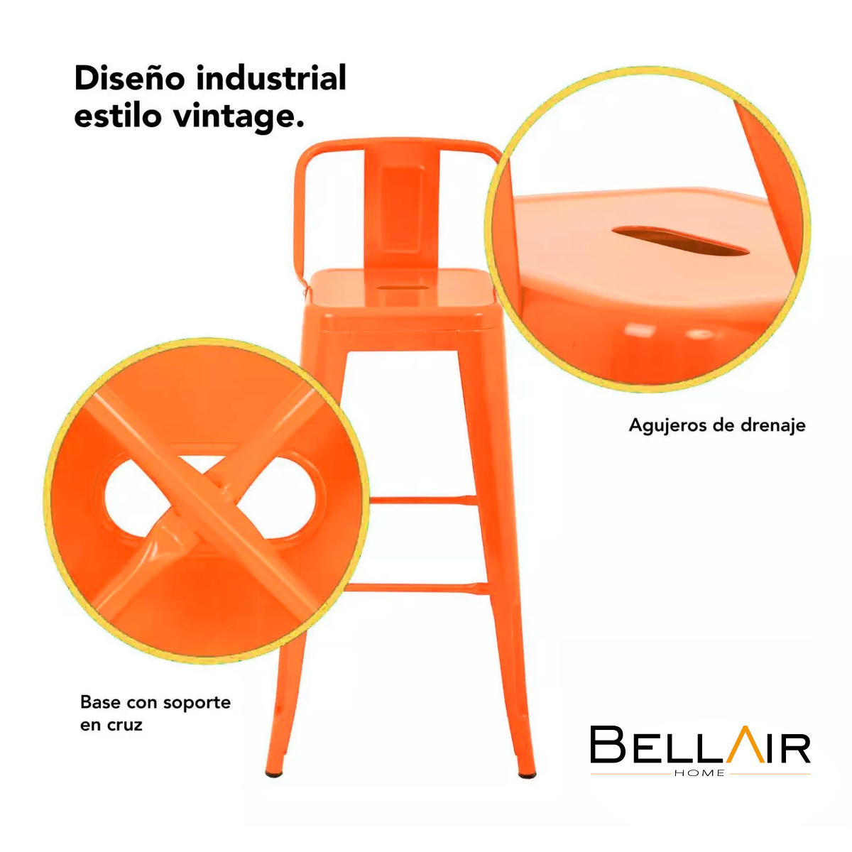 Foto 3 | 4 Bancos Altos Con Respaldo Silla Tolix Vintage Bellair