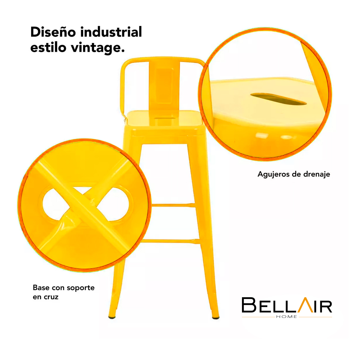 Foto 4 pulgar | 4 Bancos Altos Con Respaldo Silla Tolix Vintage Bellair