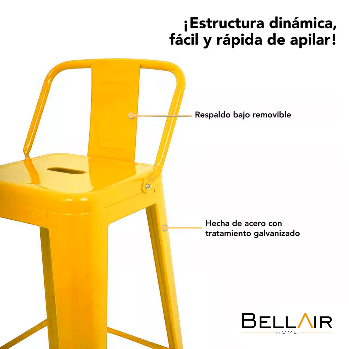 Foto 5 pulgar | 4 Bancos Altos Con Respaldo Silla Tolix Vintage Bellair