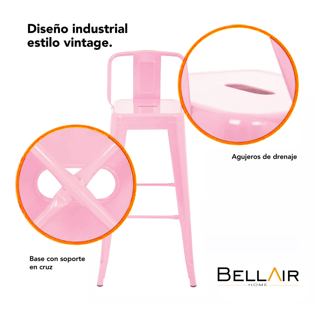 Foto 4 pulgar | 4 Bancos Altos Con Respaldo Silla Tolix Vintage Bellair