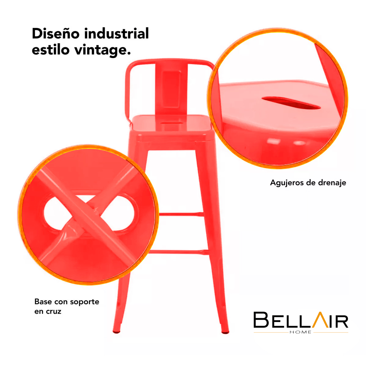 Foto 4 pulgar | 4 Bancos Altos Con Respaldo Silla Tolix Vintage Bellair