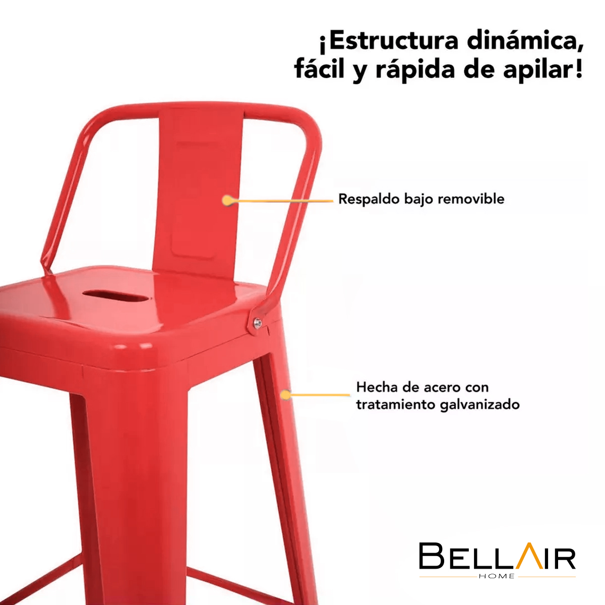 Foto 5 pulgar | 4 Bancos Altos Con Respaldo Silla Tolix Vintage Bellair