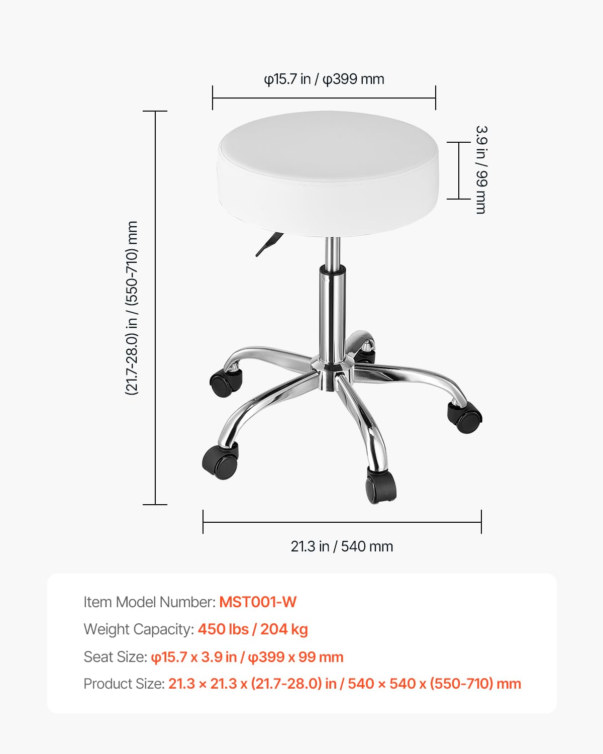 Foto 8 pulgar | Taburete Rodante Vevor De 450 Kg De Capacidad Con Ruedas Y Ajuste De Altura - Venta Internacional.