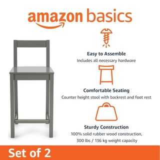 Foto 2 | Taburete De Bar Amazon Basics De Madera Con Respaldo Gris, Juego De 2 - Venta Internacional.