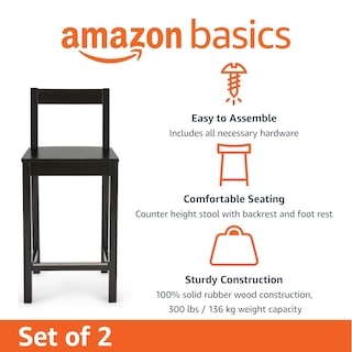 Foto 2 | Taburete De Bar Amazon Basics De Madera Con Respaldo Negro, Juego De 2 - Venta Internacional.