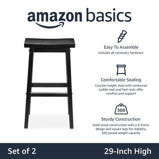 Foto 2 | Taburete Amazon Basics De Madera Maciza Con Asiento De 29 Pulgadas, Negro - Venta Internacional.