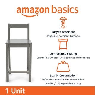 Foto 3 | Taburete De Bar Amazon Basics De Madera Con Respaldo Gris - Venta Internacional.