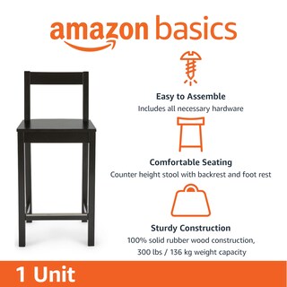 Foto 3 | Taburete De Bar Amazon Basics De Madera Con Respaldo Negro - Venta Internacional.