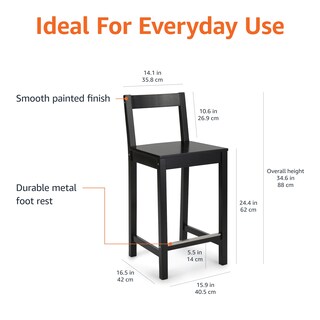 Foto 4 | Taburete De Bar Amazon Basics De Madera Con Respaldo Negro - Venta Internacional.