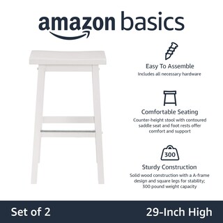 Foto 2 | Taburete Amazon Basics De Madera Maciza Con Asiento De Madera Maciza, Color Blanco, Juego De 2 - Venta Internacional.