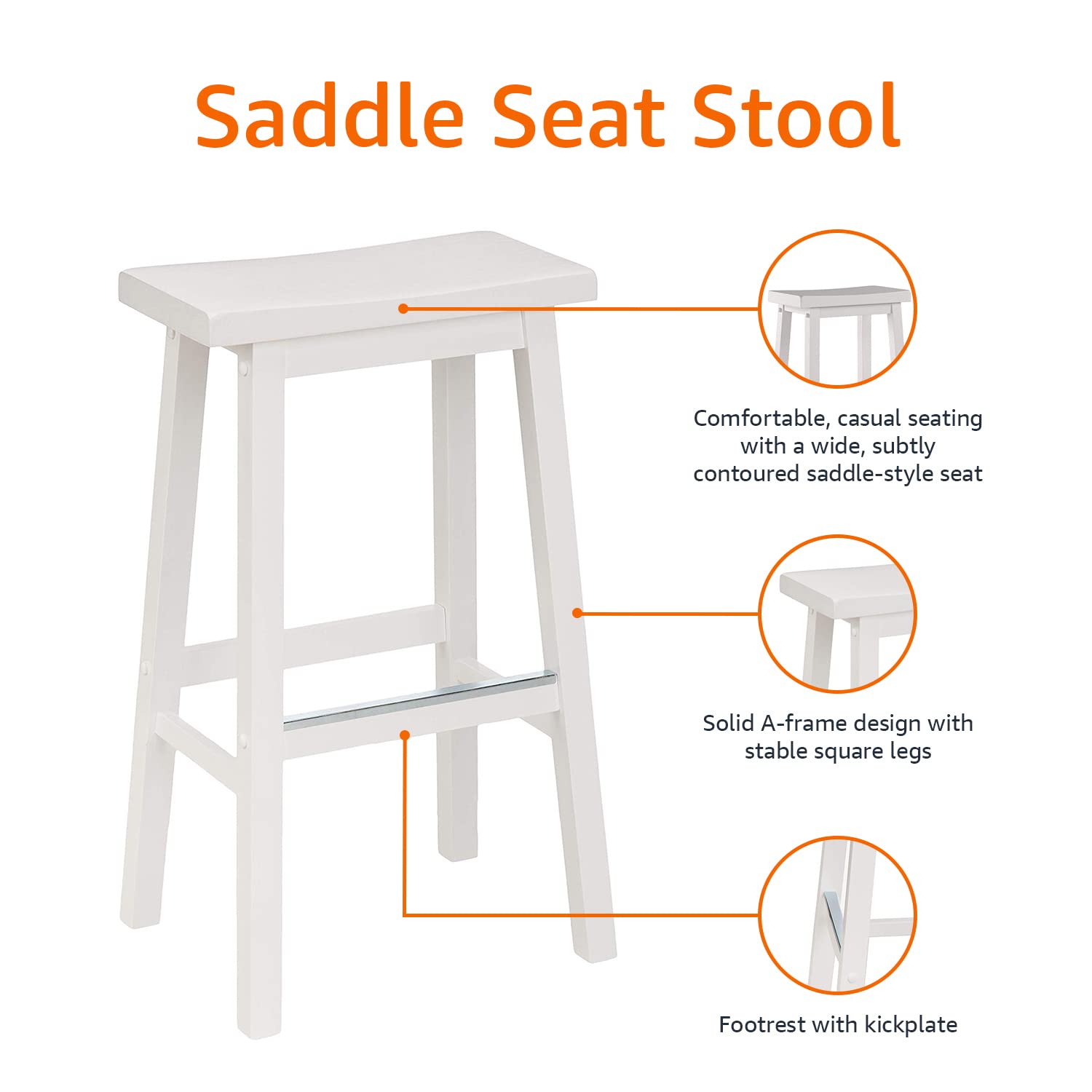 Foto 4 | Taburete Amazon Basics De Madera Maciza Con Asiento De Madera Maciza, Color Blanco, Juego De 2 - Venta Internacional.
