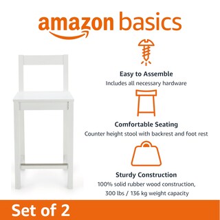 Foto 2 | Taburete De Bar Amazon Basics De Madera Con Respaldo Blanco, Juego De 2 - Venta Internacional.