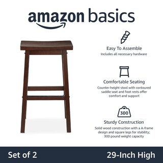 Foto 2 | Taburete Amazon Basics De Madera Maciza Con Asiento De 29 Pulgadas, Paquete De 2 - Venta Internacional.
