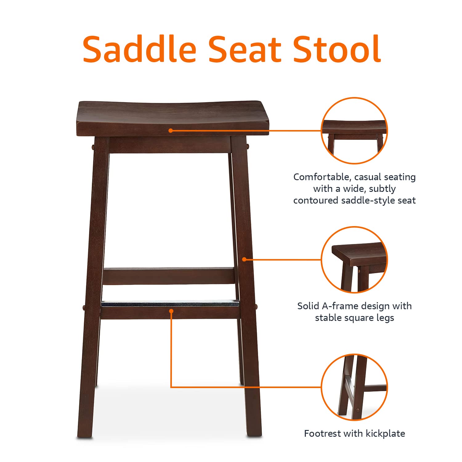 Foto 5 pulgar | Taburete Amazon Basics De Madera Maciza Con Asiento De 29 Pulgadas, Paquete De 2 - Venta Internacional.