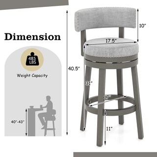 Foto 6 | Taburetes De Bar Costway, Juego De 2 Taburetes De Bar Giratorios De 31 Pulgadas, Color Gris - Venta Internacional.