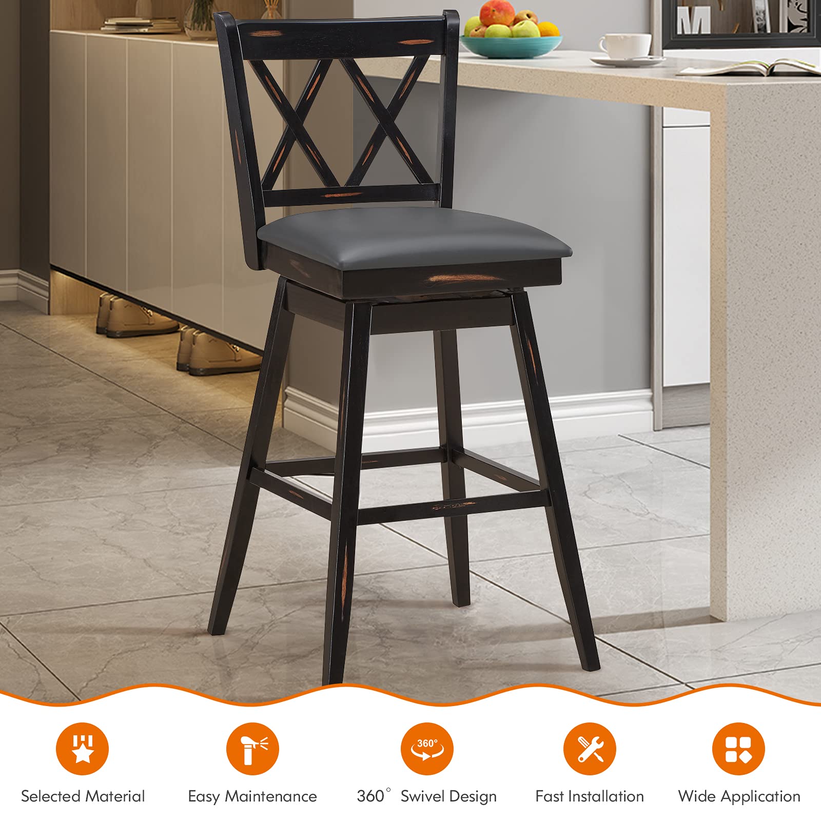 Foto 5 pulgar | Taburete De Bar Costway Giratorio De 360°, 75 Cm De Altura, Juego De 2 - Venta Internacional.