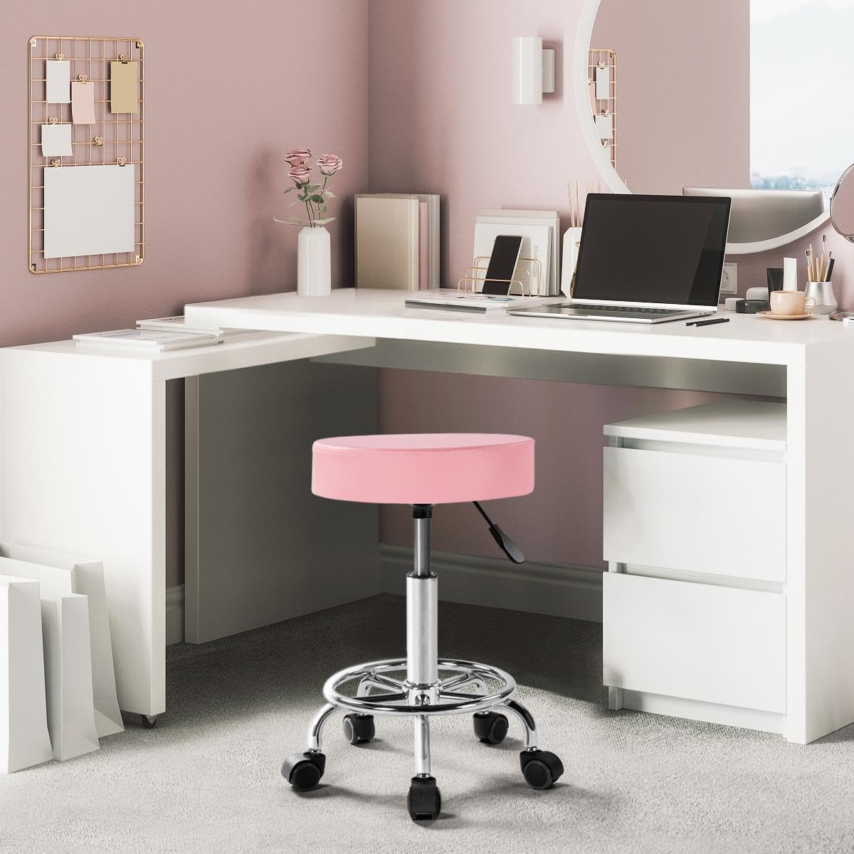 Foto 3 pulgar | Silla De Salón Giratoria Ajustable Rolling Stool Yaheetech, Rosa - Venta Internacional.