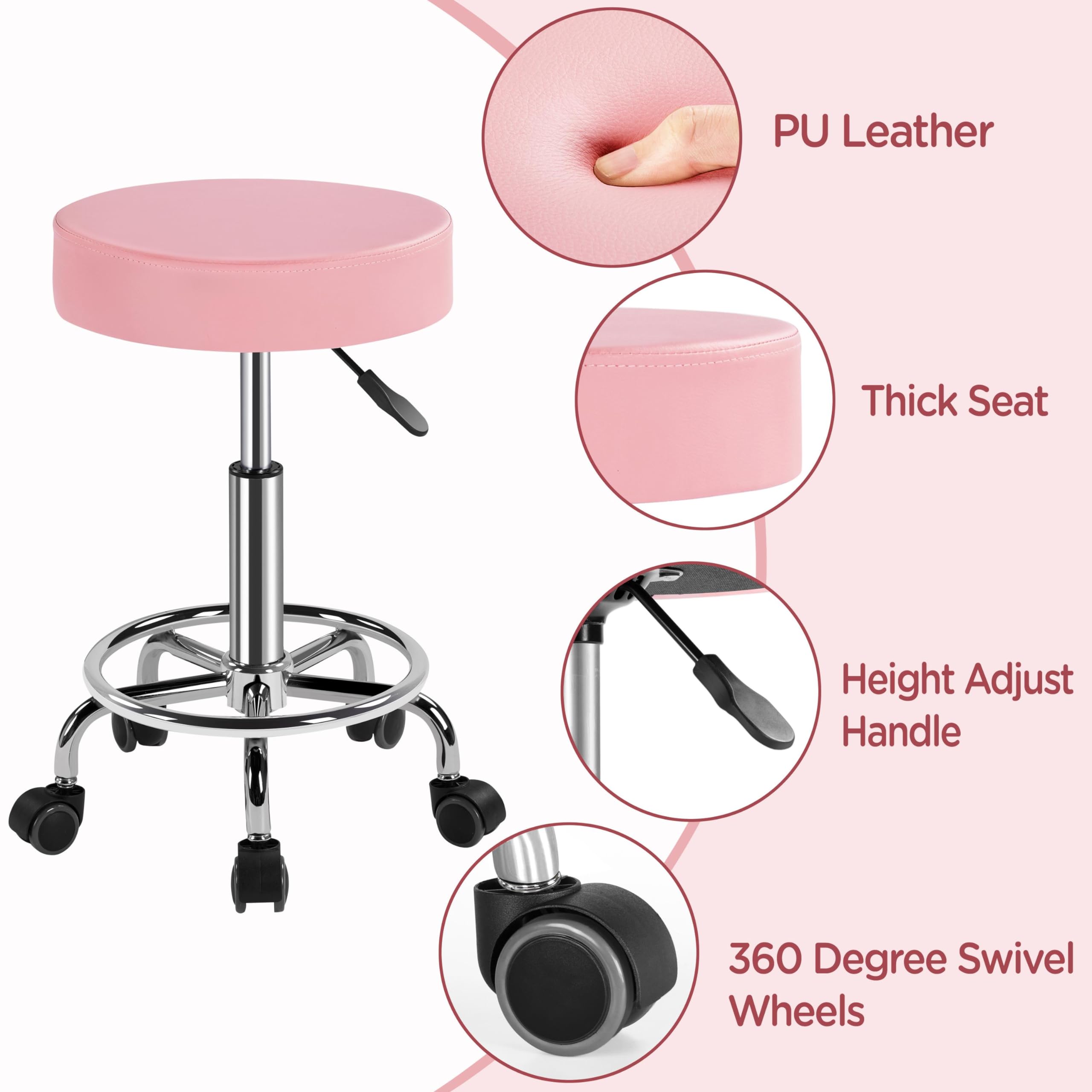Foto 4 pulgar | Silla De Salón Giratoria Ajustable Rolling Stool Yaheetech, Rosa - Venta Internacional.